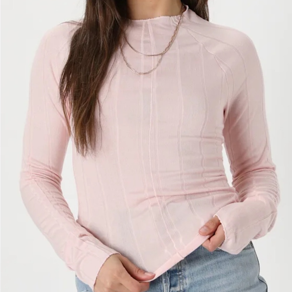Free People Pink Long Sleeve Ribbed Top